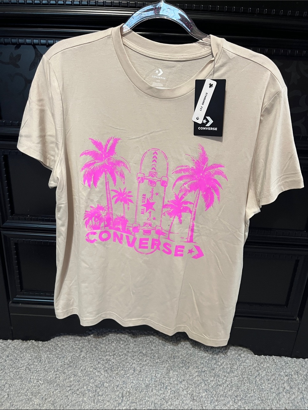 Converse Beige Tee with Neon Pink Palm Skate Graphic